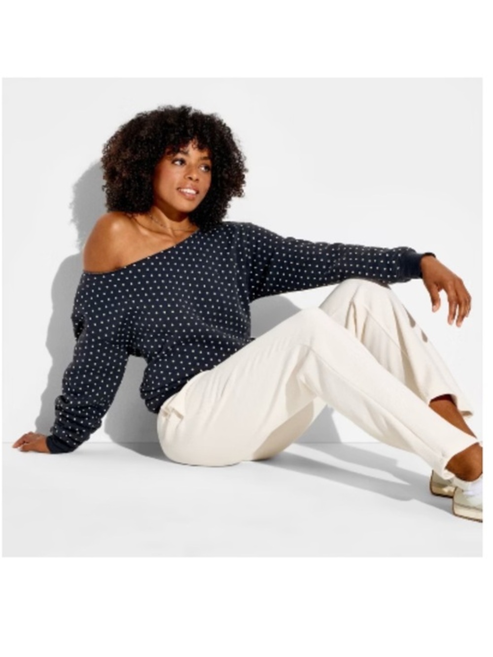 WILD FABLE navy polkadot off shoulder sweater blouse size various